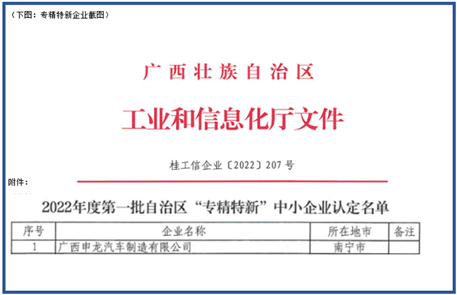 喜報！廣西申龍獲批2022年度第一批自治區(qū) “專精特新”中小企業(yè)